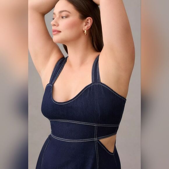 Anthropologie Aureta Studio Corset Denim Cutout Dress In Denim Blue Size XL NWT - Picture 2 of 12